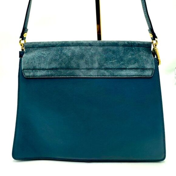 Auth Chloe Medium Cloudy Blue Calfskin Suede Leather Faye Shoulder Bag Clutch - Picture 7 of 16
